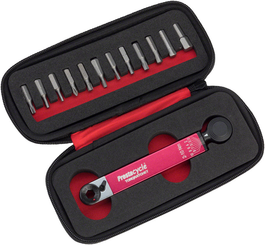 Prestacycle TorqRatchet Deluxe Pocket Multi-Tool Torque Ratchet, 2-10 Nm Range, 12 Piece Bit Set