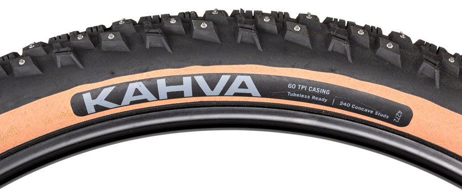 45NRTH Kahva Tire - 27.5 x 2.1, Tubeless, Folding, Tan, 60tpi, 240 Concave Carbide Studs