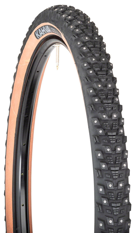 45NRTH Kahva Tire - 27.5 x 2.1, Tubeless, Folding, Tan, 60tpi, 240 Concave Carbide Studs