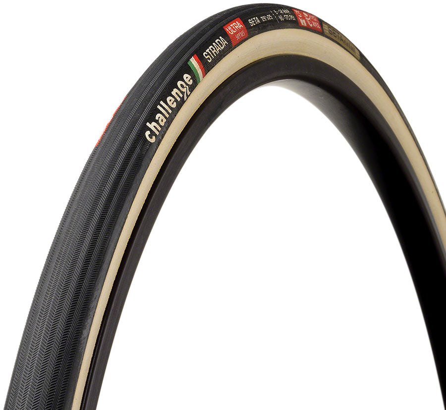 Challenge Strada Ultra Tire - 700 x 25, Tubular, Black/Cream, Handmade, Ultra Silk