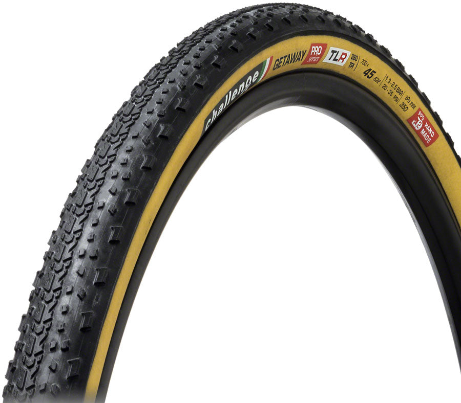 Challenge Getaway Pro Tire - 700 x 45, Tubeless, Folding, Black/Tan, Handmade