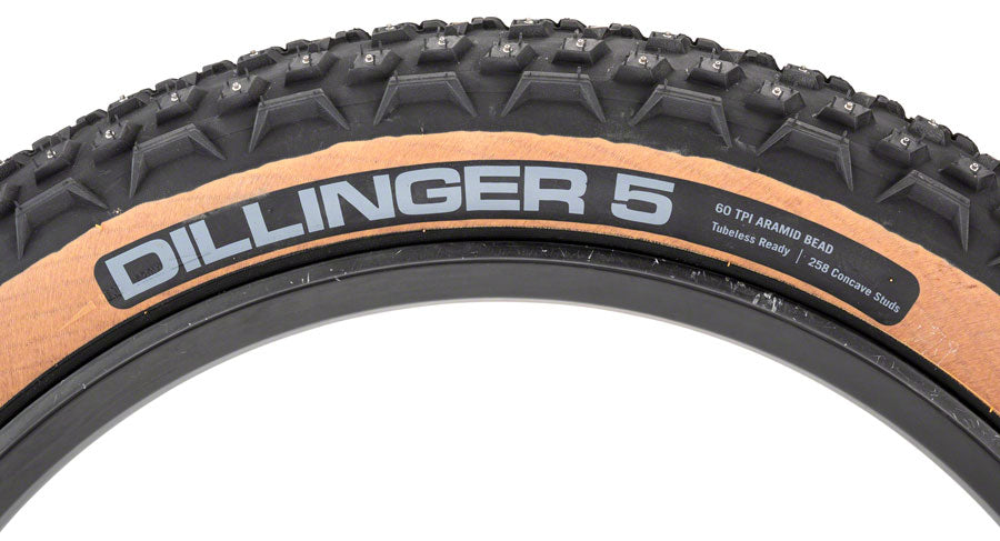 45NRTH Dillinger 5 Tire - 26 x 4.6, Tubeless, Folding, Tan, 60tpi, 258 Concave Carbide Aluminum Studs