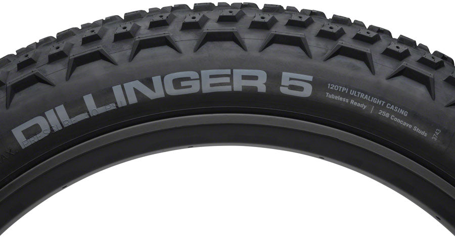 45NRTH Dillinger 5 Tire - 26 x 4.6, Tubeless, Folding, Black, 120tpi, Studdable