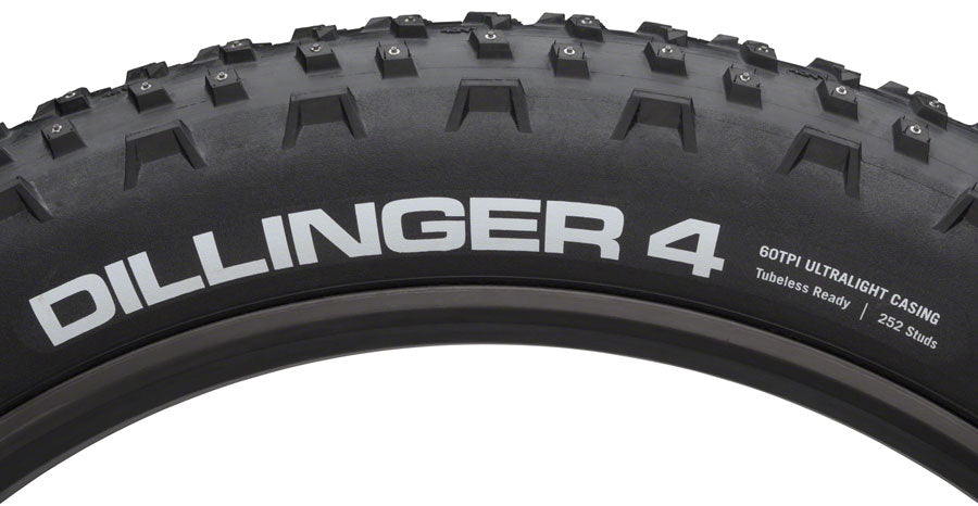 45NRTH Dillinger 4 Tire - 27.5 x 4, Tubeless, Folding, Black, 120tpi, 252 Concave Carbide Aluminum Studs