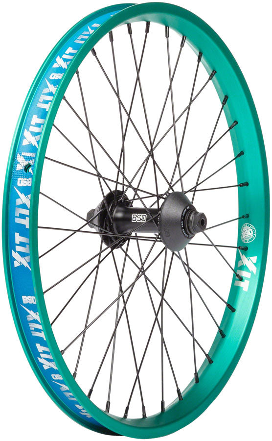 BSD XLT Front Street Pro Front Wheel - 20", 3/8" x 100, Rim Brake, Black/Teal, 36H