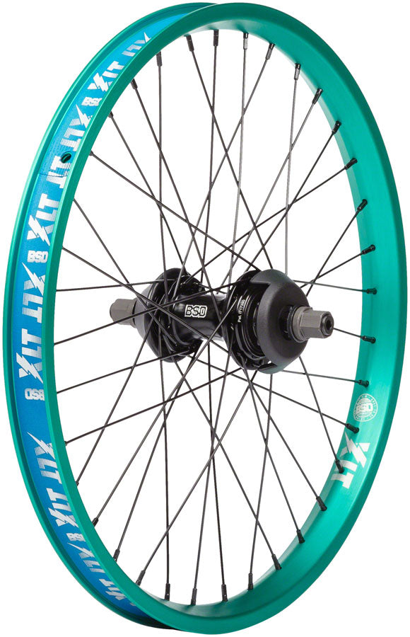 BSD XLT Revolution Rear Wheel - 20", 14 x 110mm, Rim Brake, Freecoaster, RHD, Black/Teal, 36H