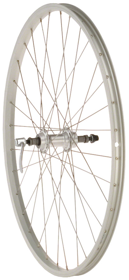 MTB Mountain Bike Rear Wheel - 26", QR x 135mm, Rim Brake, Multi-Speed Freewheel, Silver, Clincher