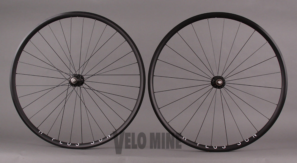 H + Plus Son Archetype Black Phil Wood Track hubs Wheelset