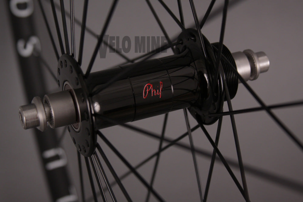 H + Plus Son Archetype Black Phil Wood Track hubs Wheelset