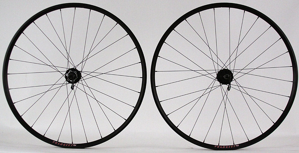 Velocity A23 Black Rims Road Gravel Disc Brake Wheelset QR or Thru Axle 700c