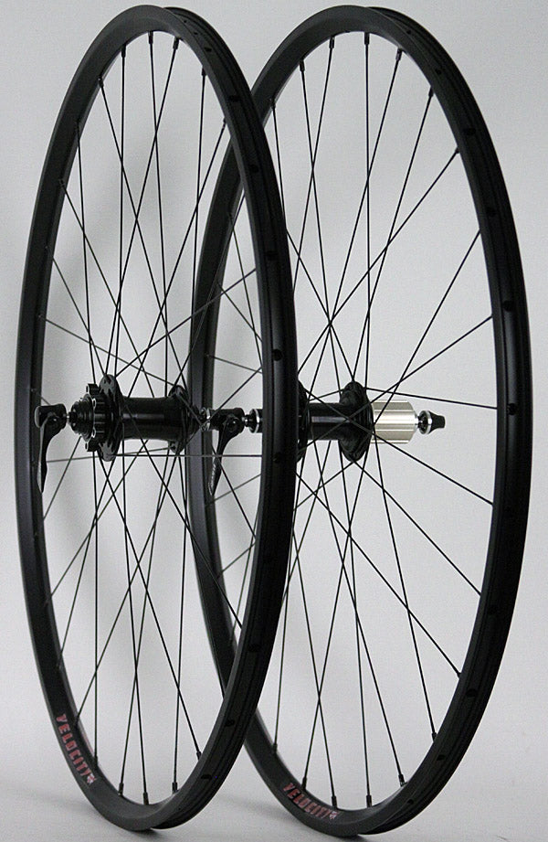 Velocity A23 Black Rims Road Gravel Disc Brake Wheelset QR or Thru Axle 700c